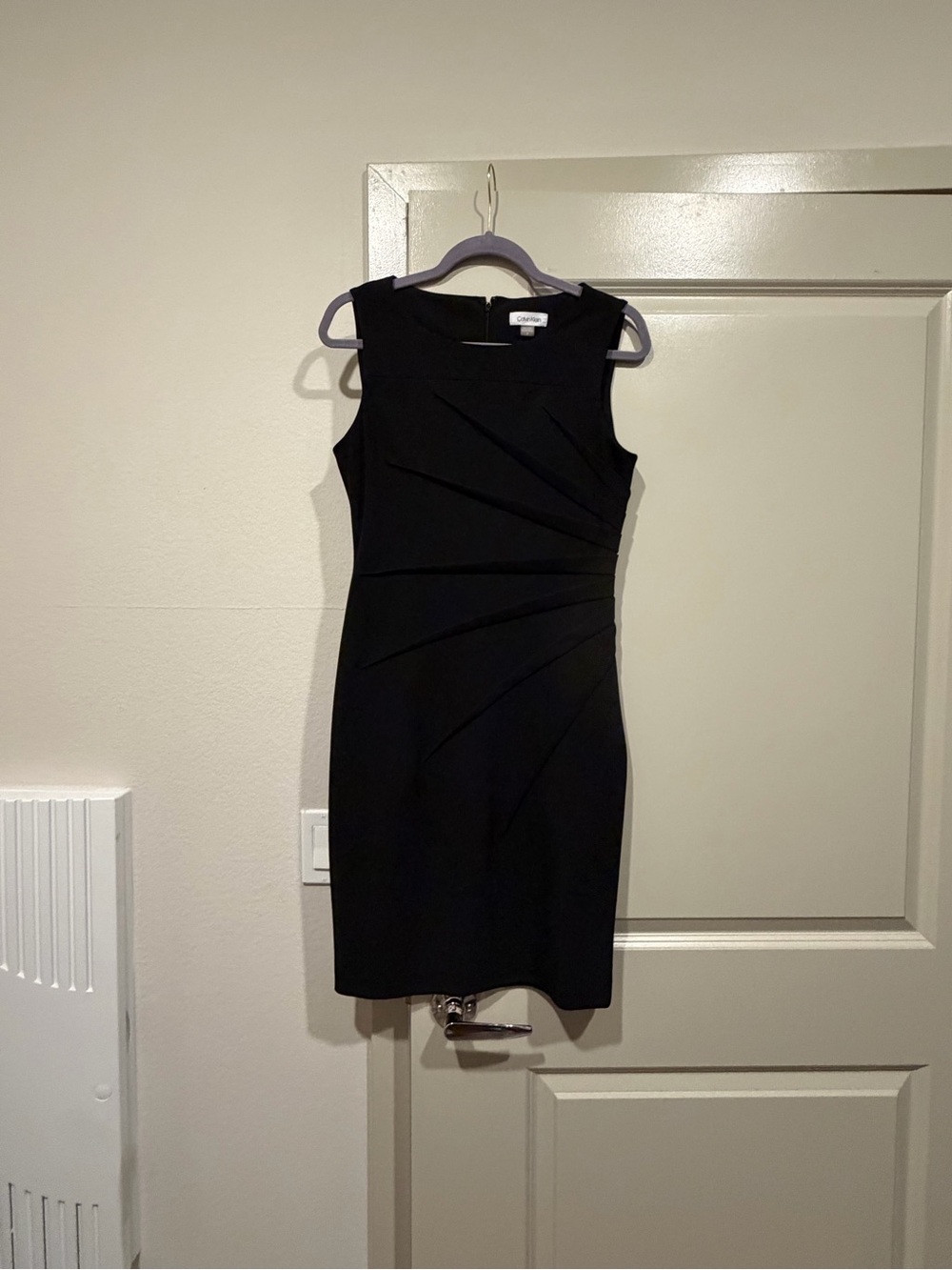 Calvin Klein Black Sleeveless Sheath Dress with Draped Detail